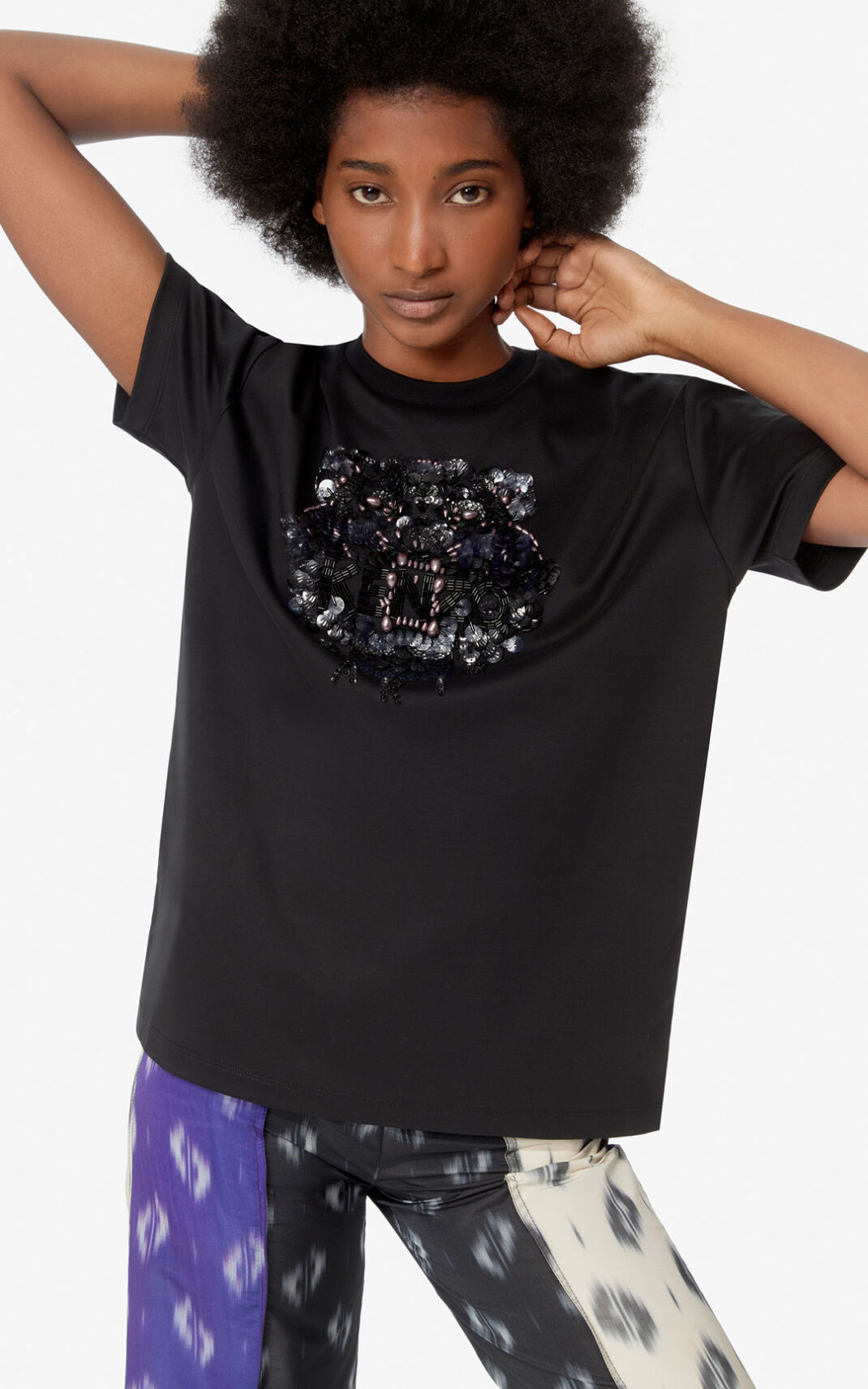 Kenzo Sequined Tiger T-shirts Dame - Sort DK-913522